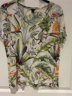 Ann Taylor Tropical Print Short Sleeve Tee - Off white/Green